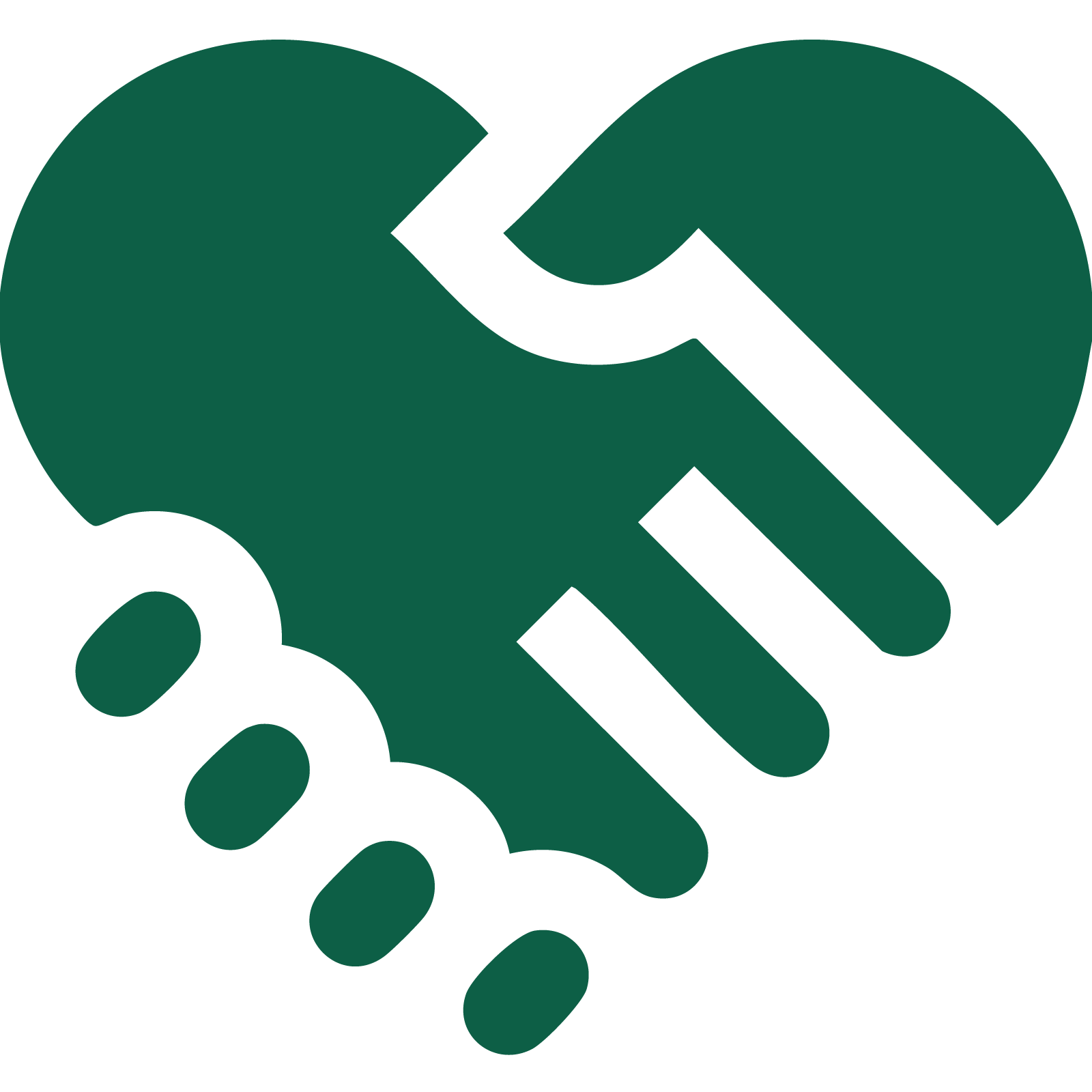 Icône verte de mains qui se sert en forme de coeur